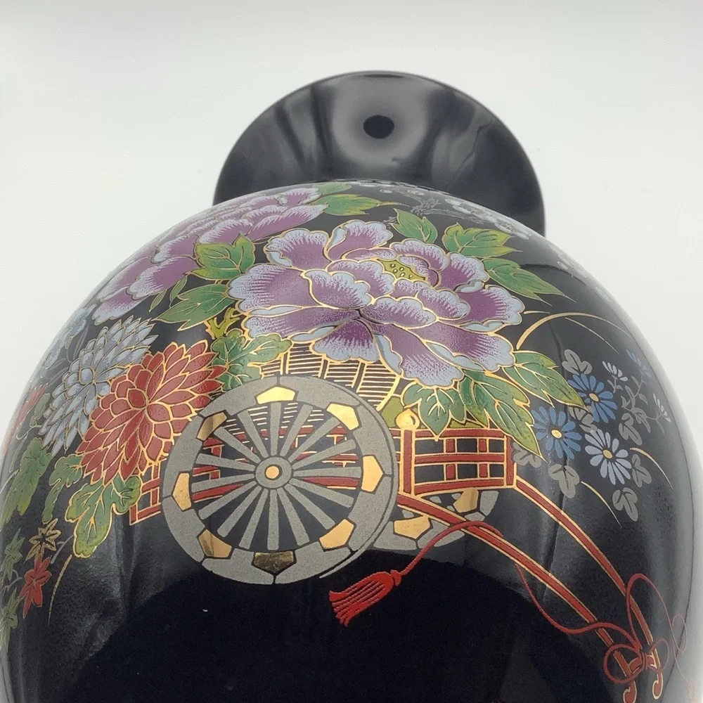 Large Black Two Handled Japanese Vase